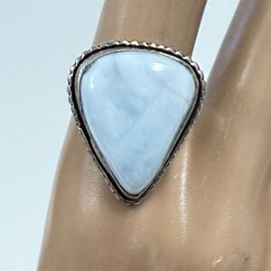 Hand crafted Women's Blue Chalcedony Silver Plated Adjustable ring 8-11 adj
